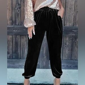 Women’s Black Velvet Jogger Pants